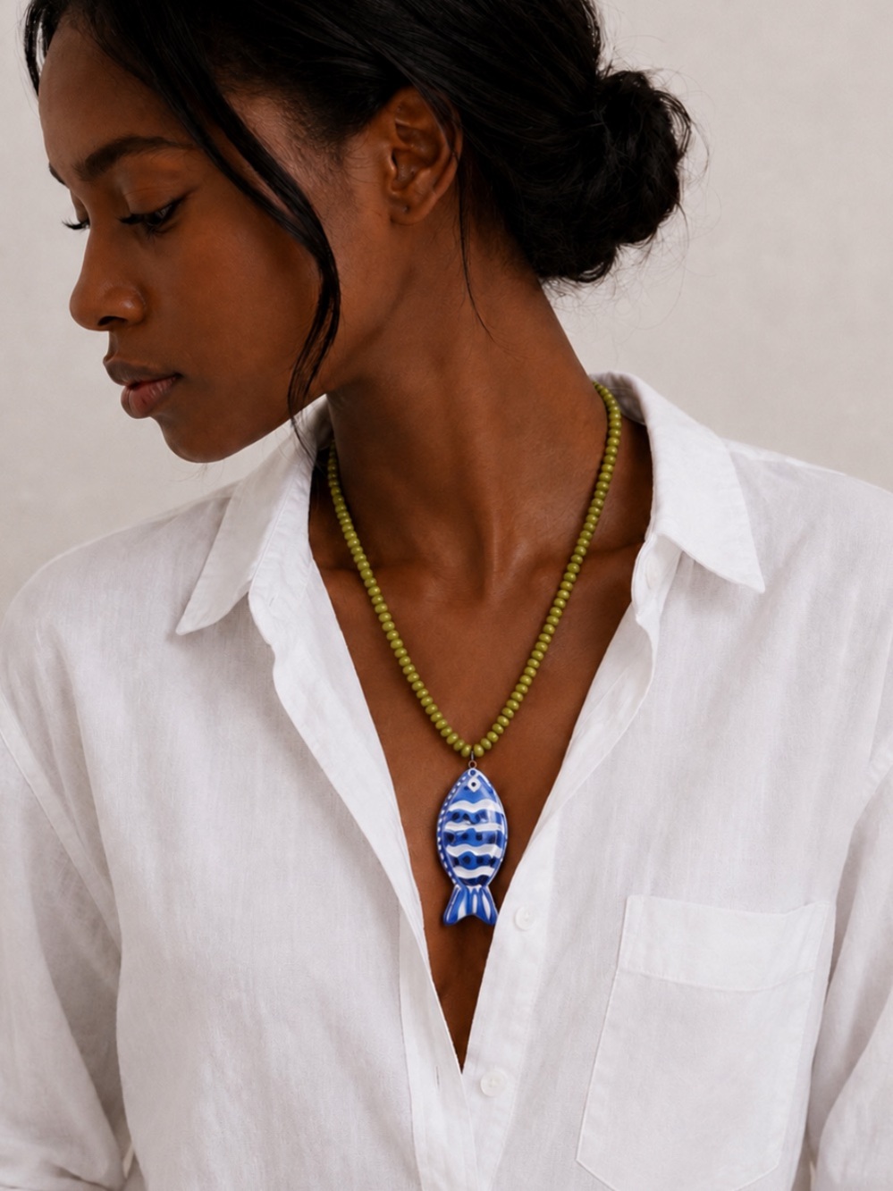 New! Coastal Blue Fish Green Beaded Dopamine Necklace NWOT (3028)